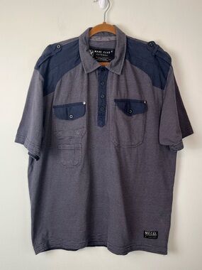 Marc Ecko Cut & Sew Deadly Threads 72nd Division XXL Navy Contrast Stripe Polo